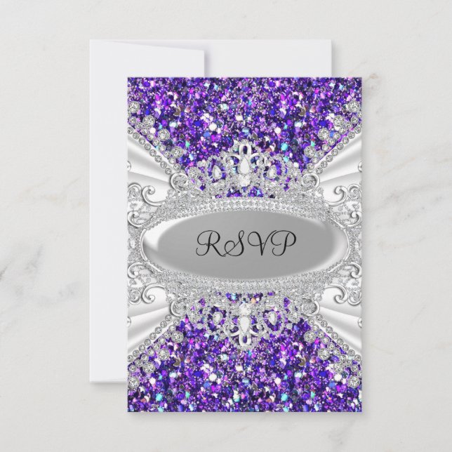 Purple Glitter Diamond Tiara Sweet 16 RSVP 2 (Front)