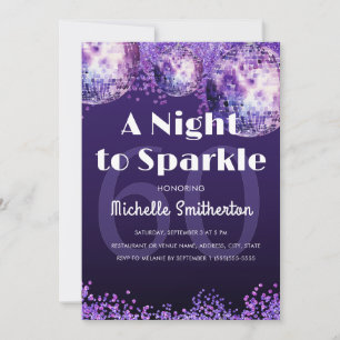 Purple Glitter Disco Night to Sparkle Glam 60th  Invitation