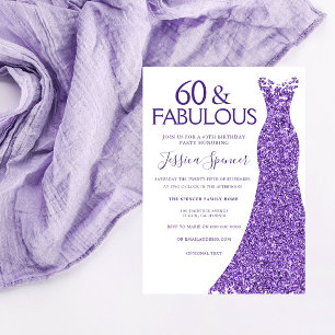Purple Glitter Dress Womans 60th Birthday Party Invitation