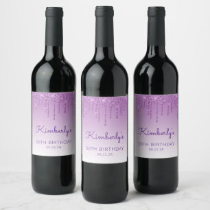Purple Glitter Drip 50th Birthday Party Wine Label