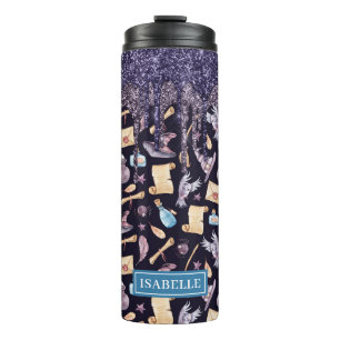 Purple Glitter Drip Halloween Witch Pattern Thermal Tumbler