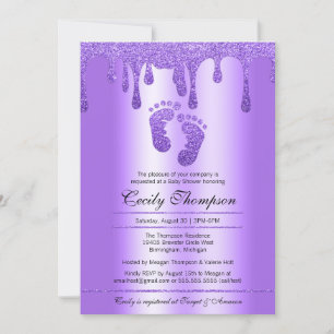 Purple Glitter Drip Luxury Baby Feet Shower Invita Invitation