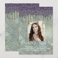 Purple Glitter Drip Mermaid Sweet 16 Photo