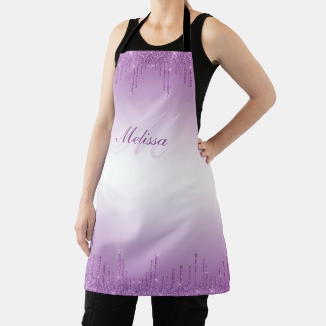 purple glitter drip personalized name monogram apron (Insitu)