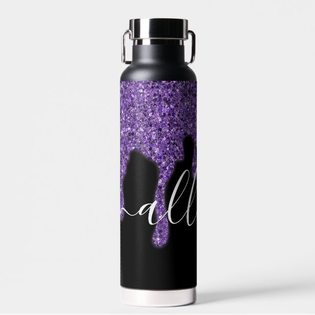 Purple glitter drip personalized  water bottle (Front)