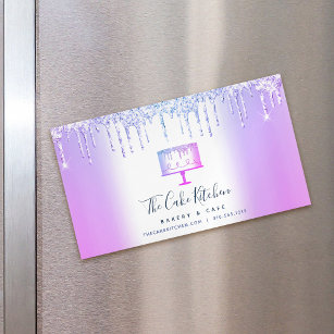 Purple Glitter Drips Cake Bakery Pastry Chef Chic Magnetic Business Card