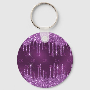 Purple glitter drips monogram initials elegant  keychain