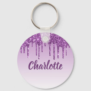 Purple glitter drips monogram name keychain
