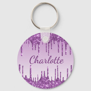 Purple glitter drips monogram name keychain