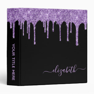 Purple Glitter Drips Personalized Black Binder