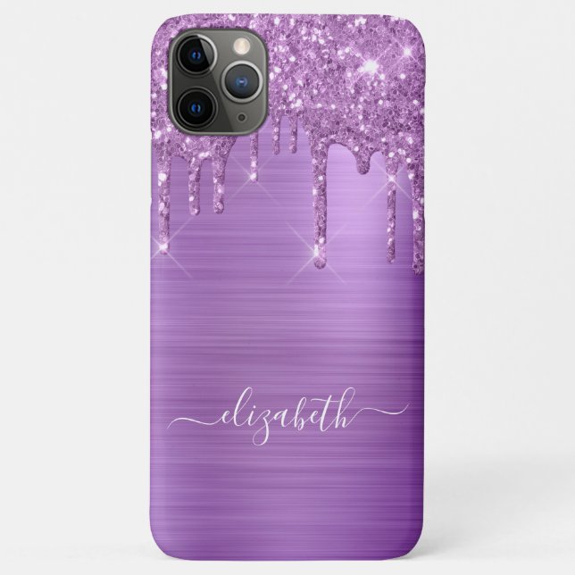 Purple Glitter Drips Personalized Case-Mate iPhone Case (Back)