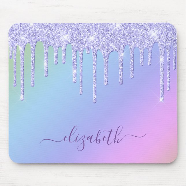 Purple Glitter Drips Personalized Rainbow Mouse Pa Mouse Pad (Front)