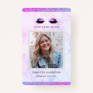 Purple Glitter Drips Salon Logo Photo Stylist Badge