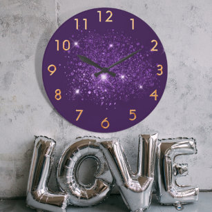 Purple glitter dust gold large clock