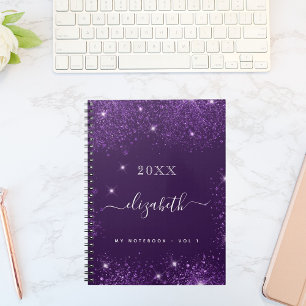 Purple glitter dust name script notebook