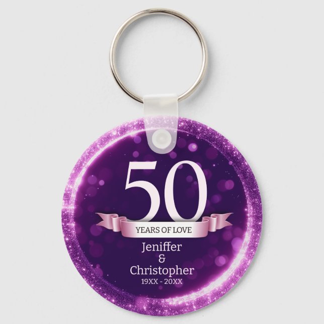 Purple Glitter Edit Year Wedding Anniversary Keychain (Back)