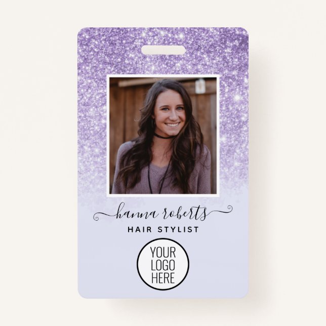 Purple Glitter Employee or Stylist ID Badge (Front)