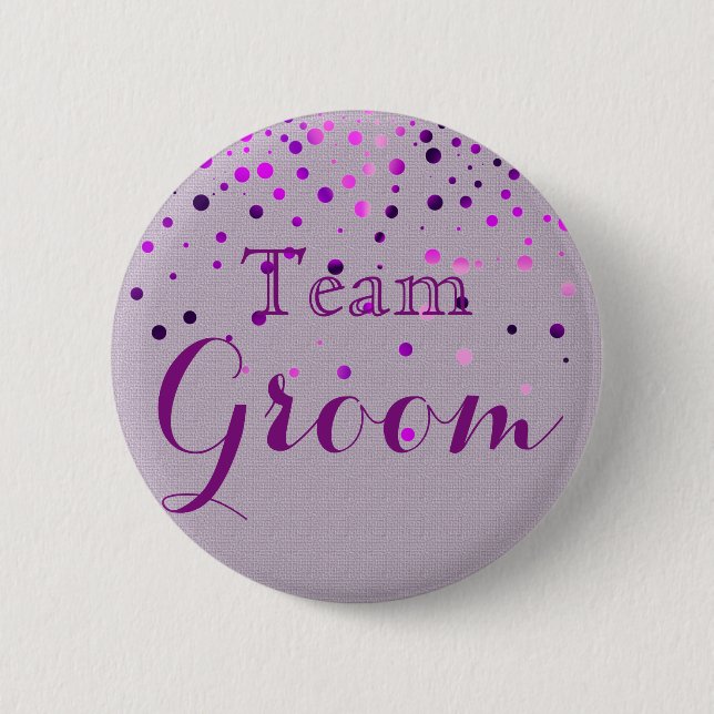 Purple Glitter Faux Foil Wedding Team Groom 2 Inch Round Button (Front)
