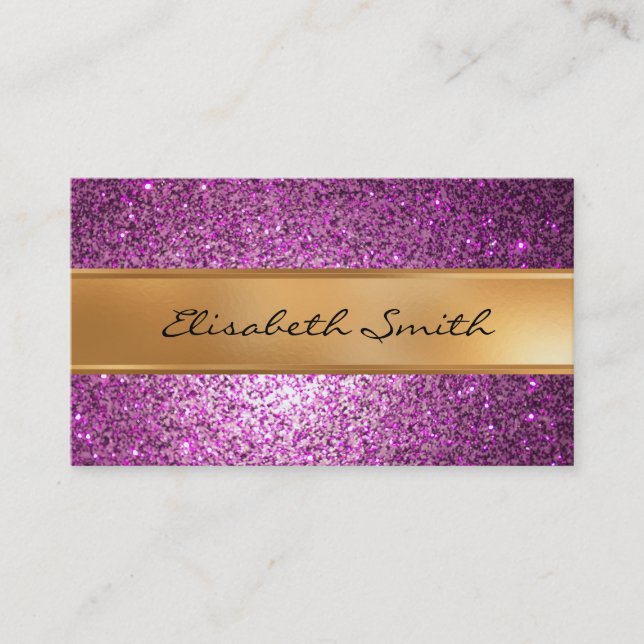 Purple Glitter, faux gold foil Business Card (Front)
