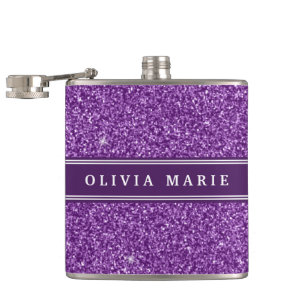 Purple Glitter (faux) Personalized Name Hip Flask