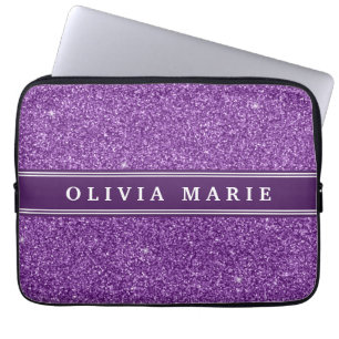 Purple Glitter (faux) Personalized Name Laptop Sleeve