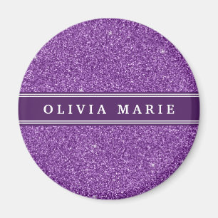Purple Glitter (faux) Personalized Name Magnet