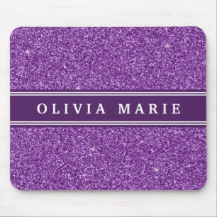 Purple Glitter (faux) Personalized Name Mouse Pad