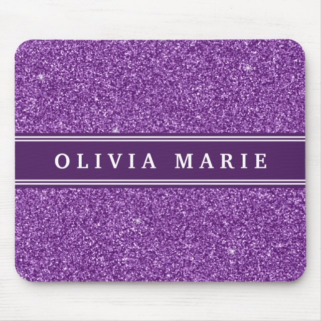 Purple Glitter (faux) Personalized Name Mouse Pad (Front)