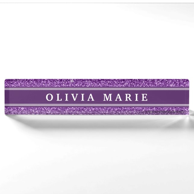 Purple Glitter (faux) Personalized Name Nameplate (Front)