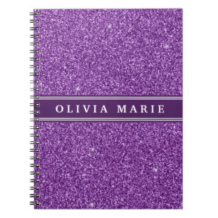 Purple Glitter (faux) Personalized Name Notebook