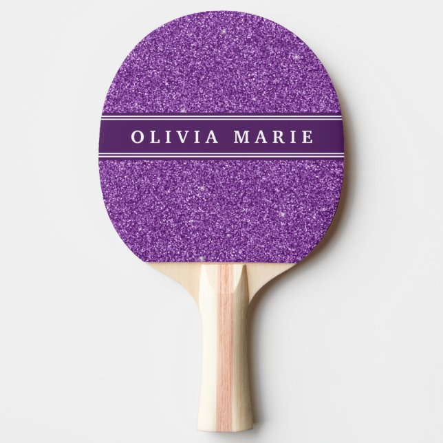 Purple Glitter (faux) Personalized Name Ping Pong Paddle (Front)