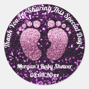 Purple Glitter Feet Baby Shower Favour Thank You Classic Round Sticker