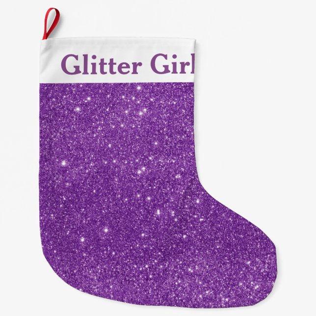 Purple Glitter Girl Show Your Sparkle Large Christmas Stocking (Front)