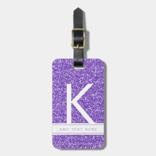 Purple Glitter Girly Modern Monogrammed Luggage Luggage Tag