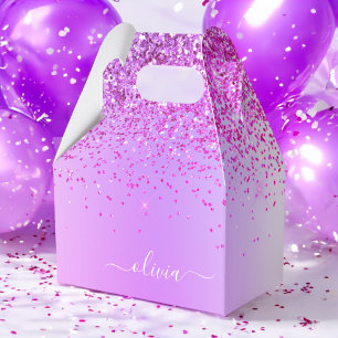 Purple Glitter Glam Metal Monogram Name Favor Box