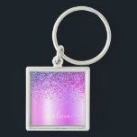 Purple Glitter Glam Metal Monogram Name Keychain<br><div class="desc">Purple Faux Foil Metallic Sparkle Glitter Brushed Metal Monogram Name Keychains (Key Chain). This makes the perfect sweet 16 birthday,  wedding,  bridal shower,  anniversary,  baby shower or bachelorette party gift for someone that loves glam luxury and chic styles.</div>