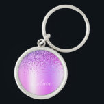 Purple Glitter Glam Metal Monogram Name Keychain<br><div class="desc">Purple Faux Foil Metallic Sparkle Glitter Brushed Metal Monogram Name Keychains (Key Chain). This makes the perfect sweet 16 birthday,  wedding,  bridal shower,  anniversary,  baby shower or bachelorette party gift for someone that loves glam luxury and chic styles.</div>