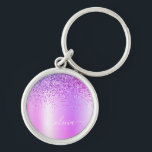 Purple Glitter Glam Metal Monogram Name Keychain<br><div class="desc">Purple Faux Foil Metallic Sparkle Glitter Brushed Metal Monogram Name Keychains (Key Chain). This makes the perfect sweet 16 birthday,  wedding,  bridal shower,  anniversary,  baby shower or bachelorette party gift for someone that loves glam luxury and chic styles.</div>