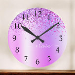 Purple Glitter Glam Metal Monogram Name Large Clock<br><div class="desc">Purple Faux Foil Metallic Sparkle Glitter Brushed Metal Monogram Name Clock. This makes the perfect sweet 16 birthday,  wedding,  bridal shower,  anniversary,  baby shower or bachelorette party gift for someone that loves glam luxury and chic styles.</div>