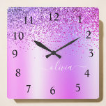 Purple Glitter Glam Metal Monogram Name Square Wall Clock<br><div class="desc">Purple Faux Foil Metallic Sparkle Glitter Brushed Metal Monogram Name Clock. This makes the perfect sweet 16 birthday,  wedding,  bridal shower,  anniversary,  baby shower or bachelorette party gift for someone that loves glam luxury and chic styles.</div>