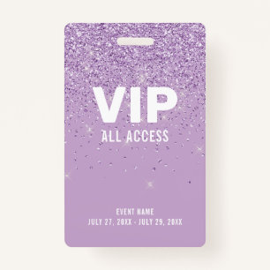 Purple Glitter Glam VIP All Access Pass Event ID Badge