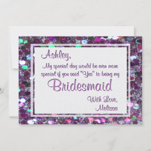 Purple Glitter Glam Will You Be My Bridesmaid Invitation