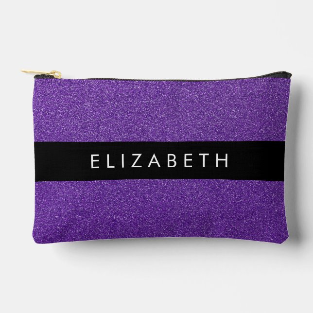 Purple Glitter, Glitter Background, Your Name Accessory Pouch (Front)