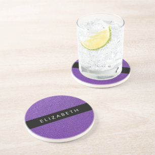 Purple Glitter, Glitter Background, Your Name Coaster