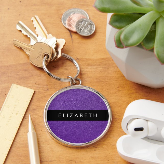 Purple Glitter, Glitter Background, Your Name Keychain (Desk)