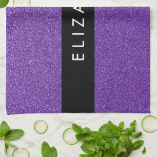 Purple Glitter, Glitter Background, Your Name Kitchen Towel