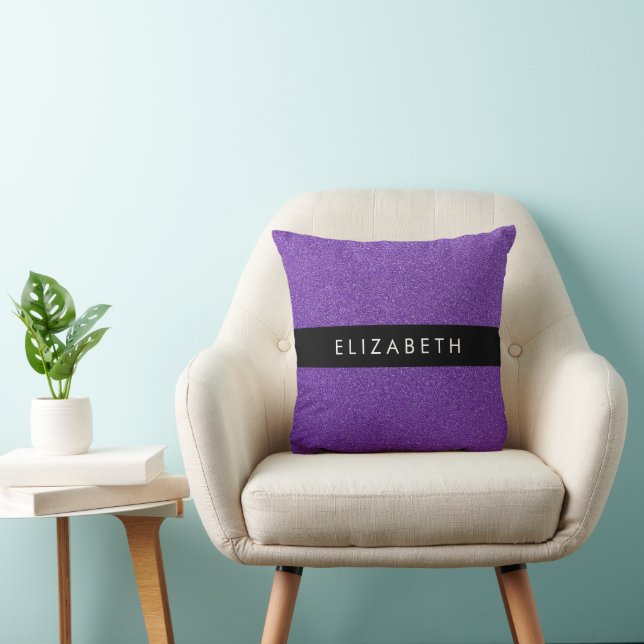 Purple Glitter, Glitter Background, Your Name Throw Pillow (Chair)