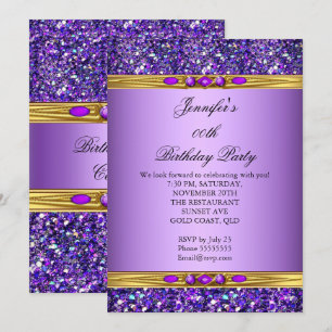 Purple Glitter Gold Diamond Birthday Party Invitation