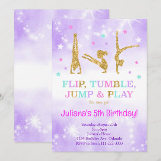Purple Glitter Gymnastic Birthday Invitation