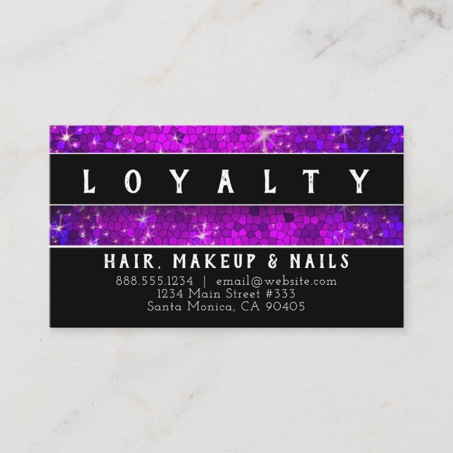 Purple Glitter Hair Makeup Artist Nail Salon Spa Appointment Card (Front)